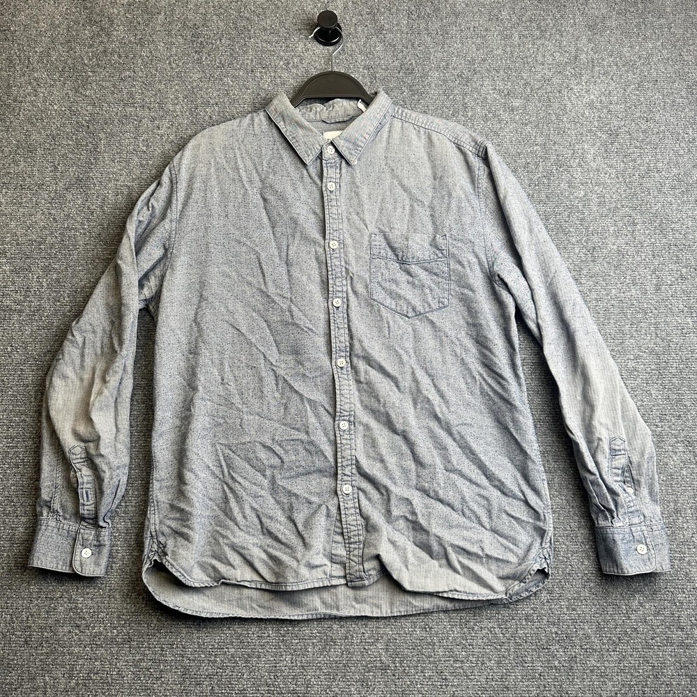 BLDWN Shirt Mens M Blue Herringbone Twill Button Up Long Sleeve Hansen Indigo